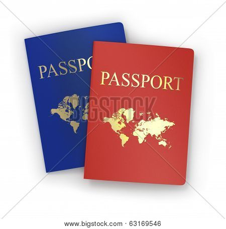 Two passports isolated on an isolated white background