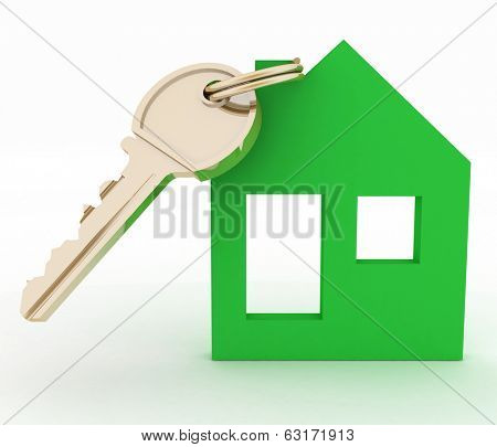 3d model ecological house symbol with key.