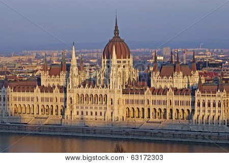 Hungarian Parliament In Sunset