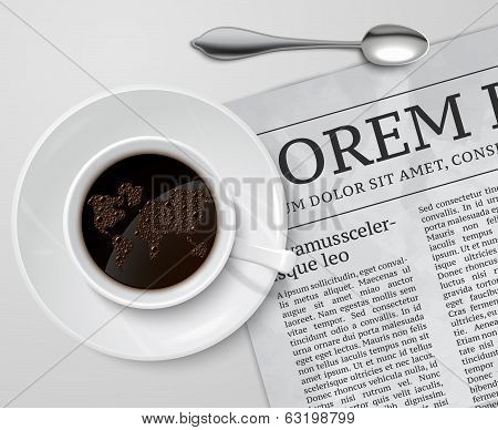 Coffee cup on newspaper