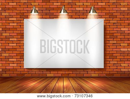 Brick show room with spotlights. Vector. 