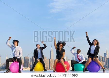 Business people infront of New York city skyline.