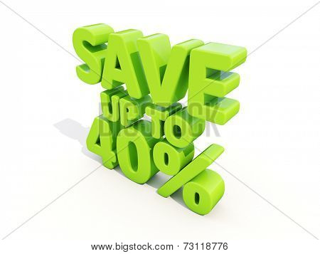 The phrase Save up to % on white background