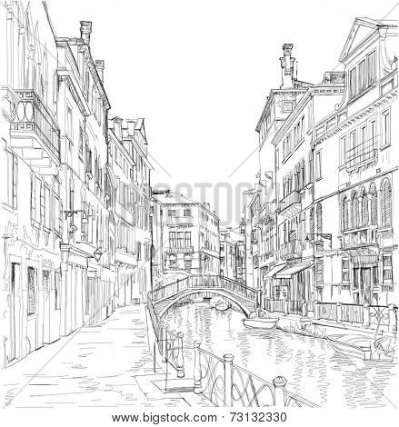 Venice - Fondamenta Rio Marin. Vector drawing