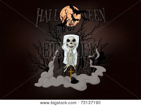 Illustration of Halloween horror nun