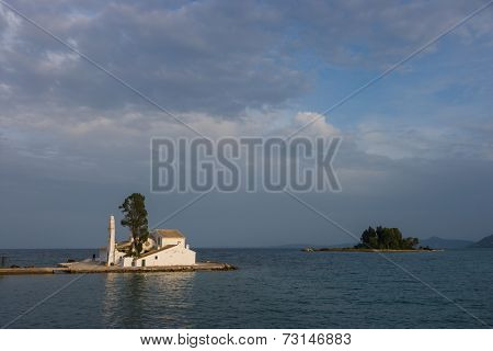 scene of Vlacherna monastery, Kanoni, Corfu, Greece