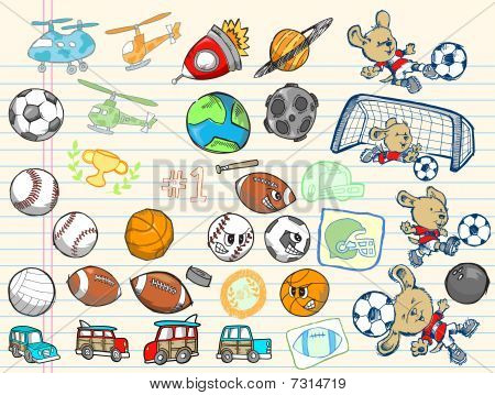 Set di elementi Doodle Sketch vettoriale