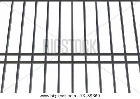 Digitally generated metal prison bars on white background
