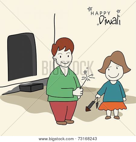 Little cute kids playing with crackers out of there house light background.