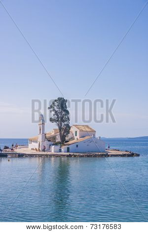 scene of Vlacherna monastery, Kanoni, Corfu, Greece