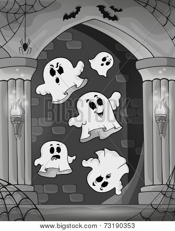 Black and white alcove and ghosts 2 - eps10 vector illustration.