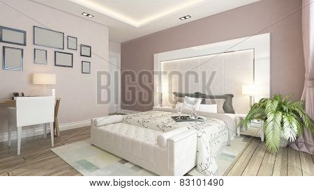 A 3D Rendering Of Modern Bedroom With Pink Wall