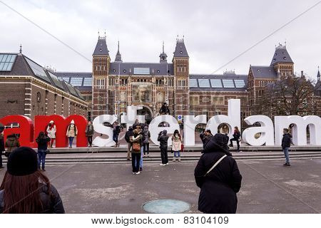 Amsterdam, Netherlands - February 08: Rijksmuseum Amsterdam Museum With Words I Amsterdam