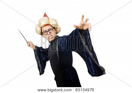 Funny wise wizard isolated on the white