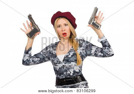 Woman soldier isolated on white