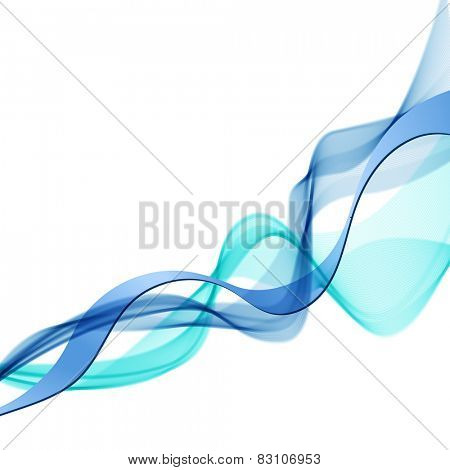 Abstract blue wavy smoke stripes vector background.