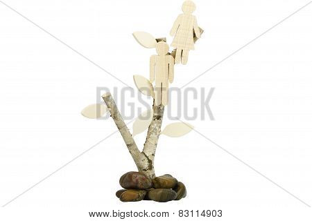 Man and woman on birch wood