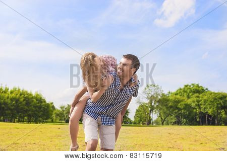 Youth Lifestyle, Summer Vacations, Dating, Love, Happiness Concepts. Happy Caucasian Couple Piggybac