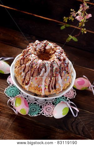 Easter Ring Cake With Icing And Colorful Sprinkles