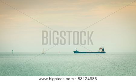 Transportation. Cargo Conteiner Ship Sailing In Still Water