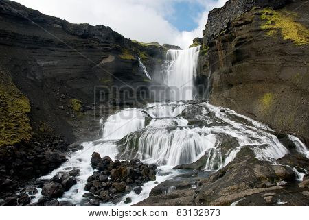Ofaerufoss Waterfall In Eldgja Canyon