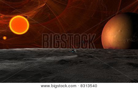 Space Szene der Katasterfläche Planeten mit Raumschiff