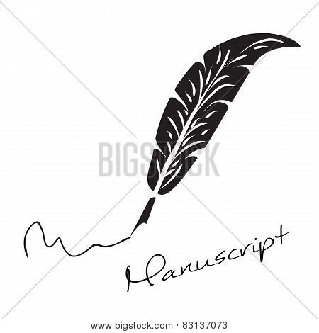 Vector manuscript. Bird feather. Format eps 10