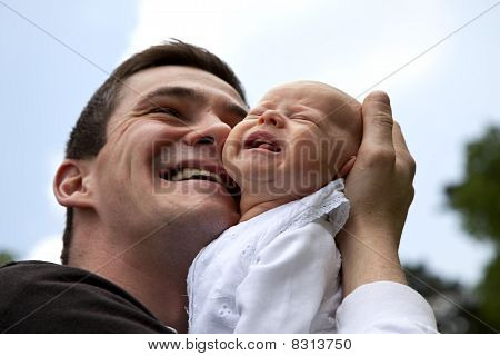 desperate father with crying daughter