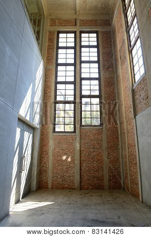 Sunlight From Window On The Cement Walls And Floor
