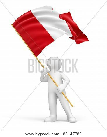Man and Peruvian flag (clipping path included)