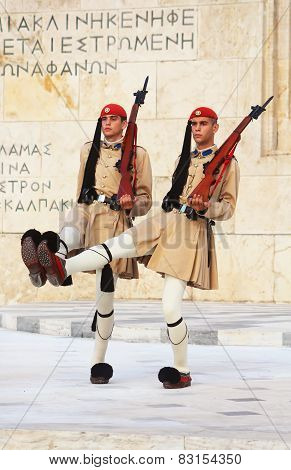 Athens, Greece - September 07, 2013: Guardsmen Near Parliament In Athens, Greece
