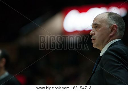 VALENCIA, SPAIN - FEBRUARY 15: Pablo Laso during Spanish League match between Valencia Basket Club and Real Madrid at Fonteta Stadium on February 15, 2015 in Valencia, Spain