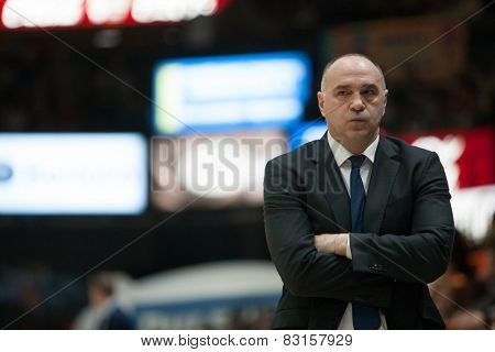 VALENCIA, SPAIN - FEBRUARY 15: Pablo Laso Madrid coach during Spanish League match between Valencia Basket Club and Real Madrid at Fonteta Stadium on February 15, 2015 in Valencia, Spain