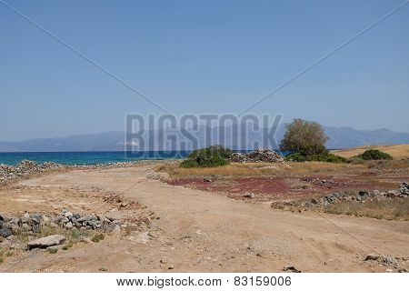 The Road Connecting The Coast To Spinalonga Island In Crete