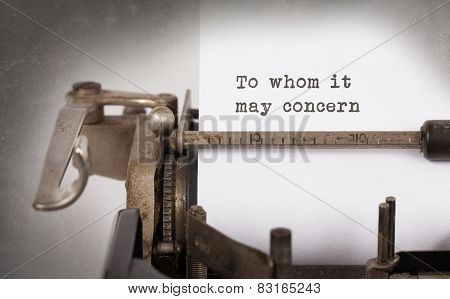 Vintage Inscription Made By Old Typewriter