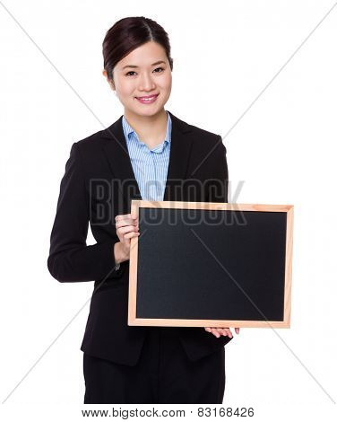 Businesswoman show with black baord