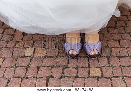 bride purple open toe shoes decorated with strass