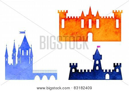 Illustration set of watercolor castle