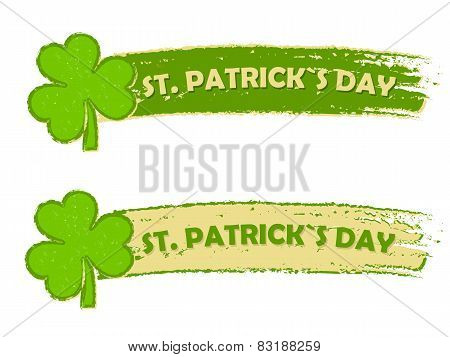 St. Patrick's Day With Shamrock Signs, Two Green Drawn Banners