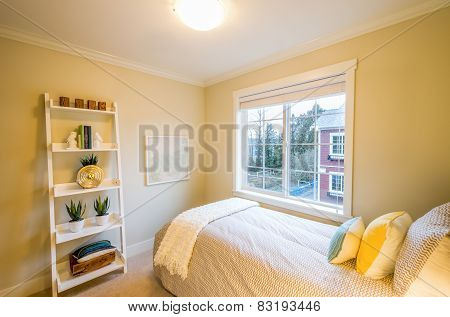 Modern yellow bedroom interior.