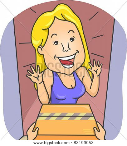 Illustration of a Woman Gleefully Receiving a Package
