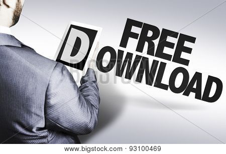 Executive holding a tablet pc with text: Free Download