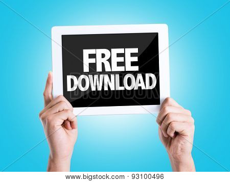 Tablet pc with text Free Download with blue background