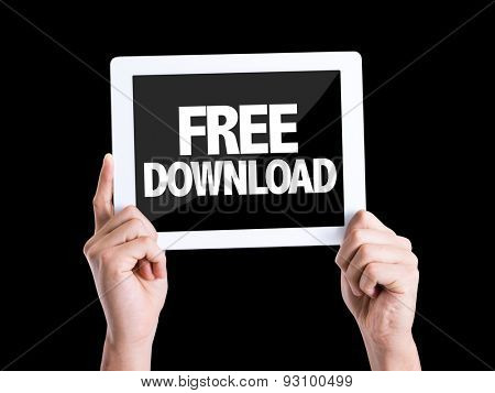 Tablet pc with text Free Download isolated on black background