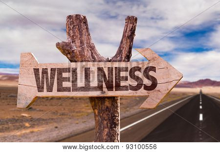Wellness direction sign with road background