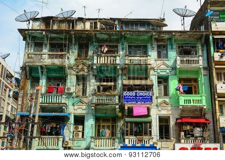 Old Residential Building In Yangon, Myanmar