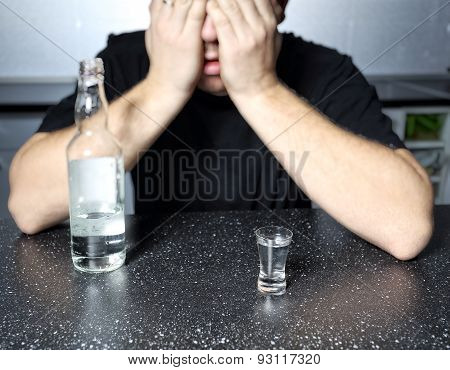 Alcohol Abuse - Drunk Man With Vodka