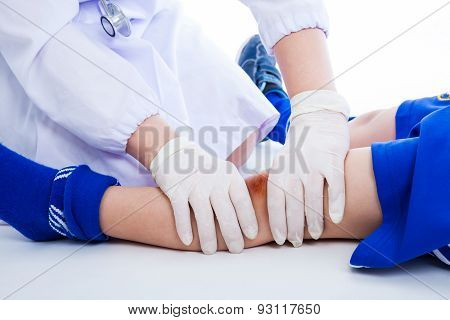 Closeup Soccer Player's Knee With A Bruise