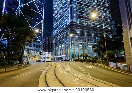 HONG KONG - JUNE 03, 2015: double-decker tram on street of HK. Hong Kong Tramways is a tram system in Hong Kong, being one of the earliest forms of public transport in the metropolis.