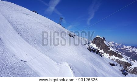 Angled View Of Snow Mountains Titlis And Cable Car